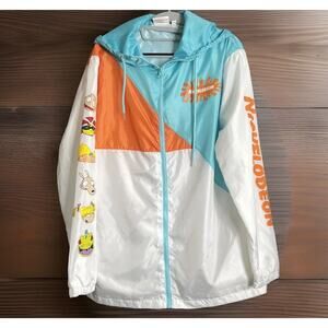 Nickelodeon Jacket Men’s Size Medium Blue White Windbreaker 90s Cartoons Fullzip